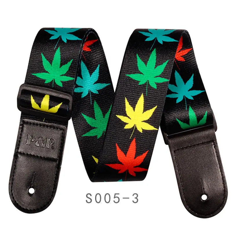 Adjustable Guitar Shoulder Strap – Comfortable Polyester Guitar Strap | Maple Leaf & Ethnic Style Guitar Accessory