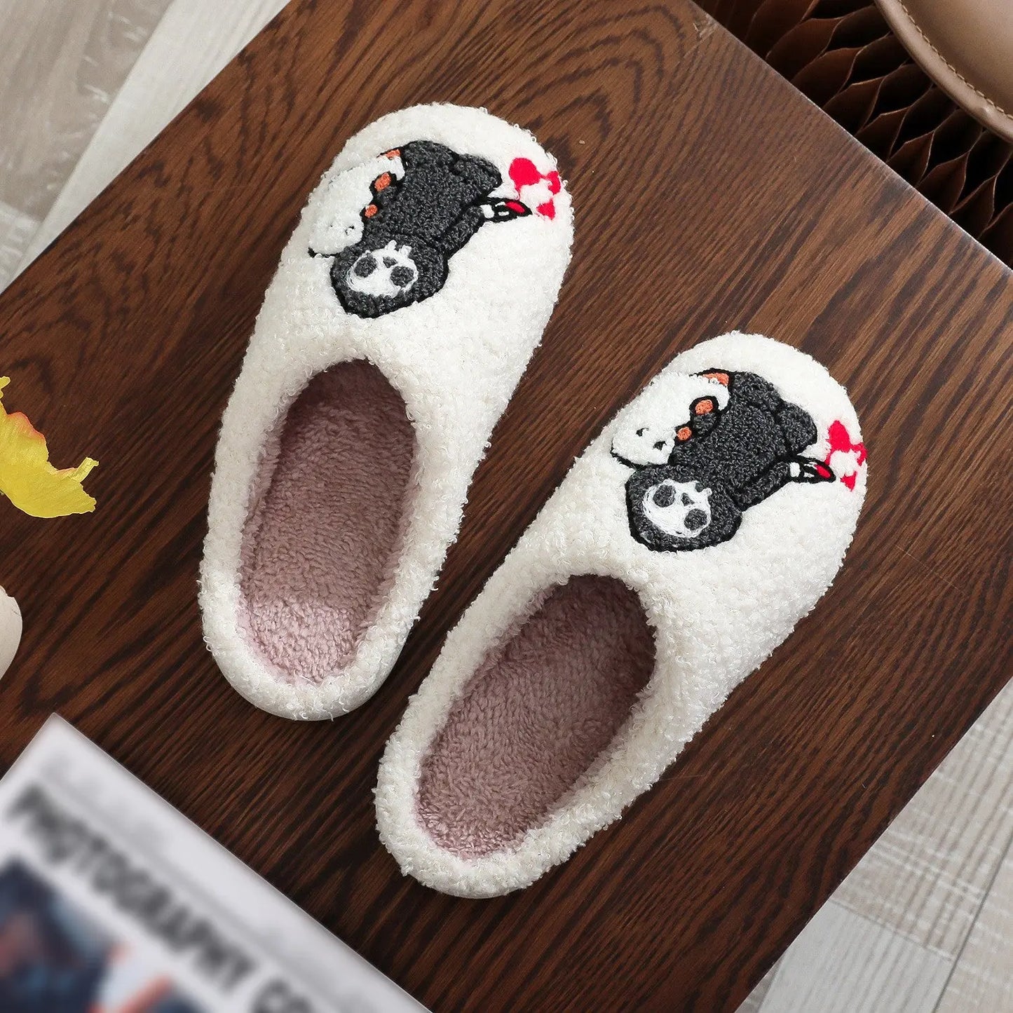 Halloween Plush Slippers Skull Pumpkin Ghost Cozy Anti-Slip Indoor Shoes TED