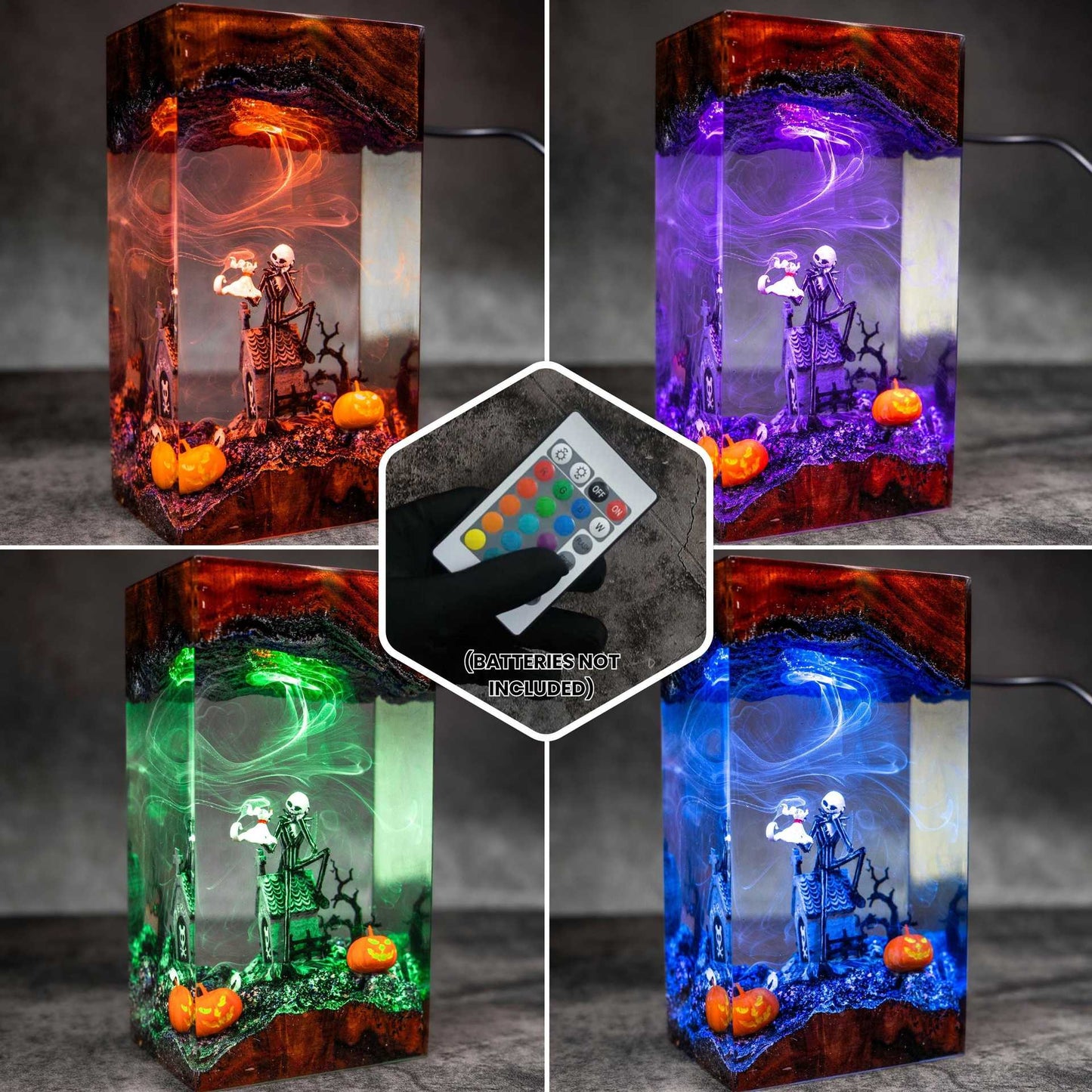 Halloween Resin Night Light - Handmade Pumpkin & Ghost Decorative Lamp | Spooky Cute Bedside Halloween Decor TED