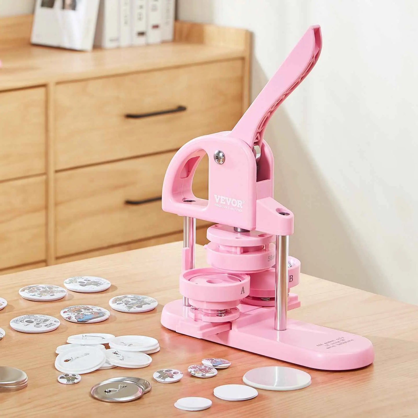 3-in-1 Button Maker Machine Kit – DIY Badge Press with 300pcs Parts & Panda Magic Book