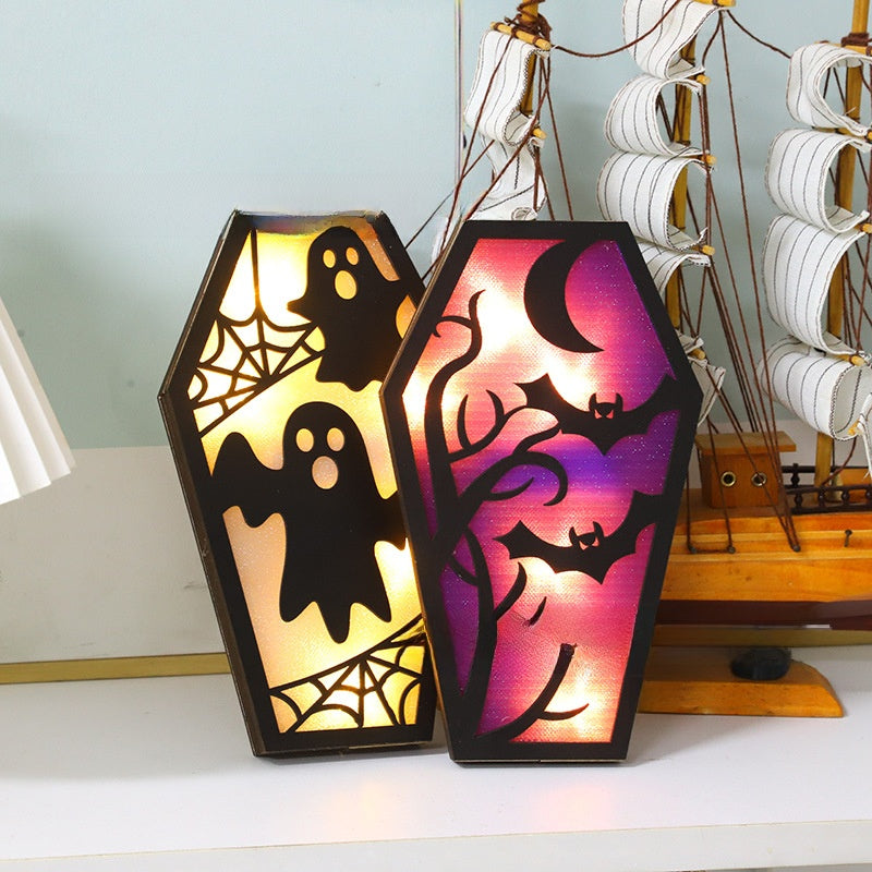 Halloween Bat & Ghost Lighted Ornament  - DIY Wooden Spooky Decor | Rustic Halloween Tabletop Decoration TED