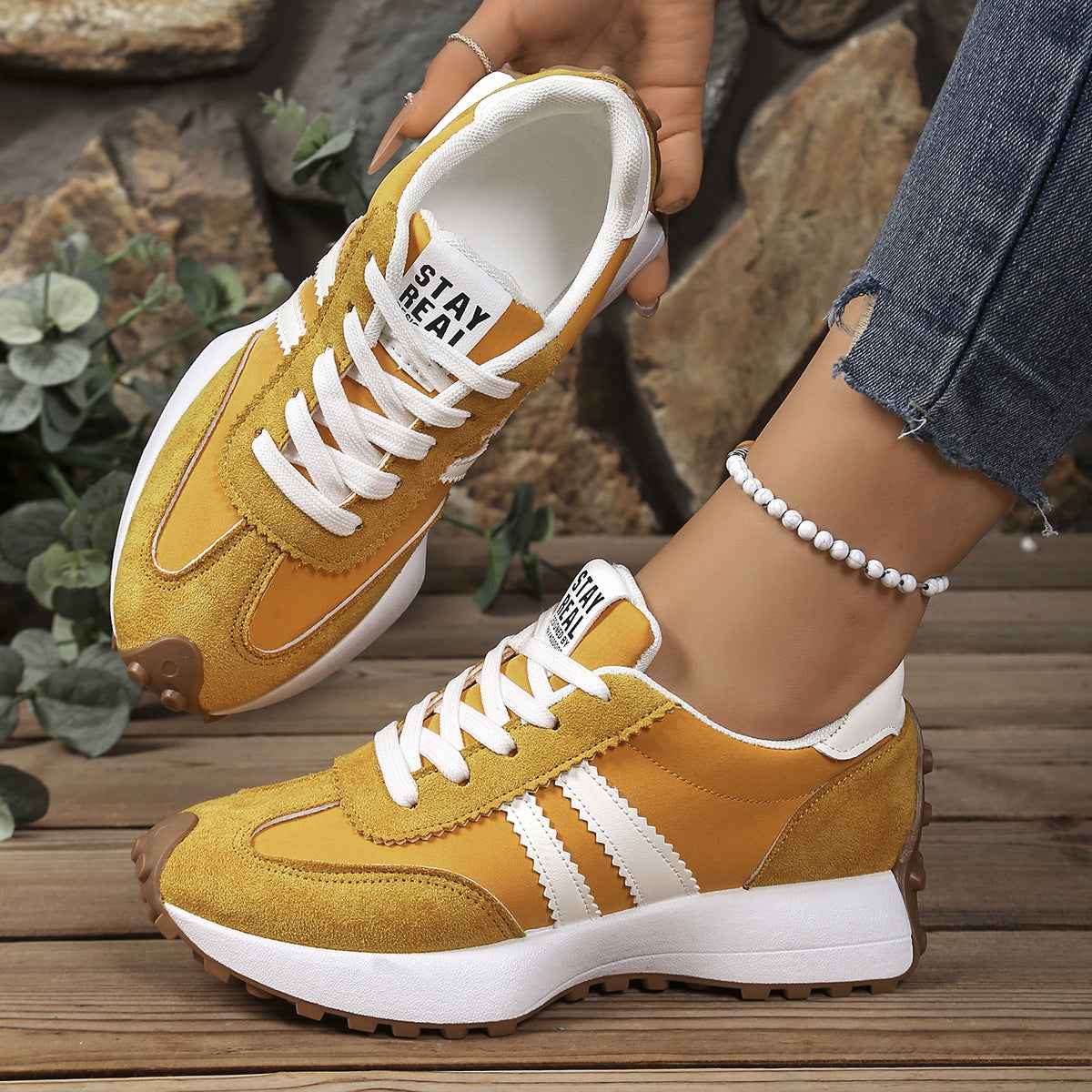 Casual Platform Sneakers Breathable Lace-Up Shoes with Thick Sole for Men