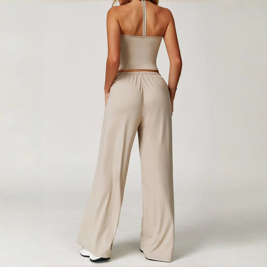 Womens Quick-Dry Activewear Set  Hooded Sports Top & Wide Leg Pants | Breathable Yoga & Casual Workout Outfit