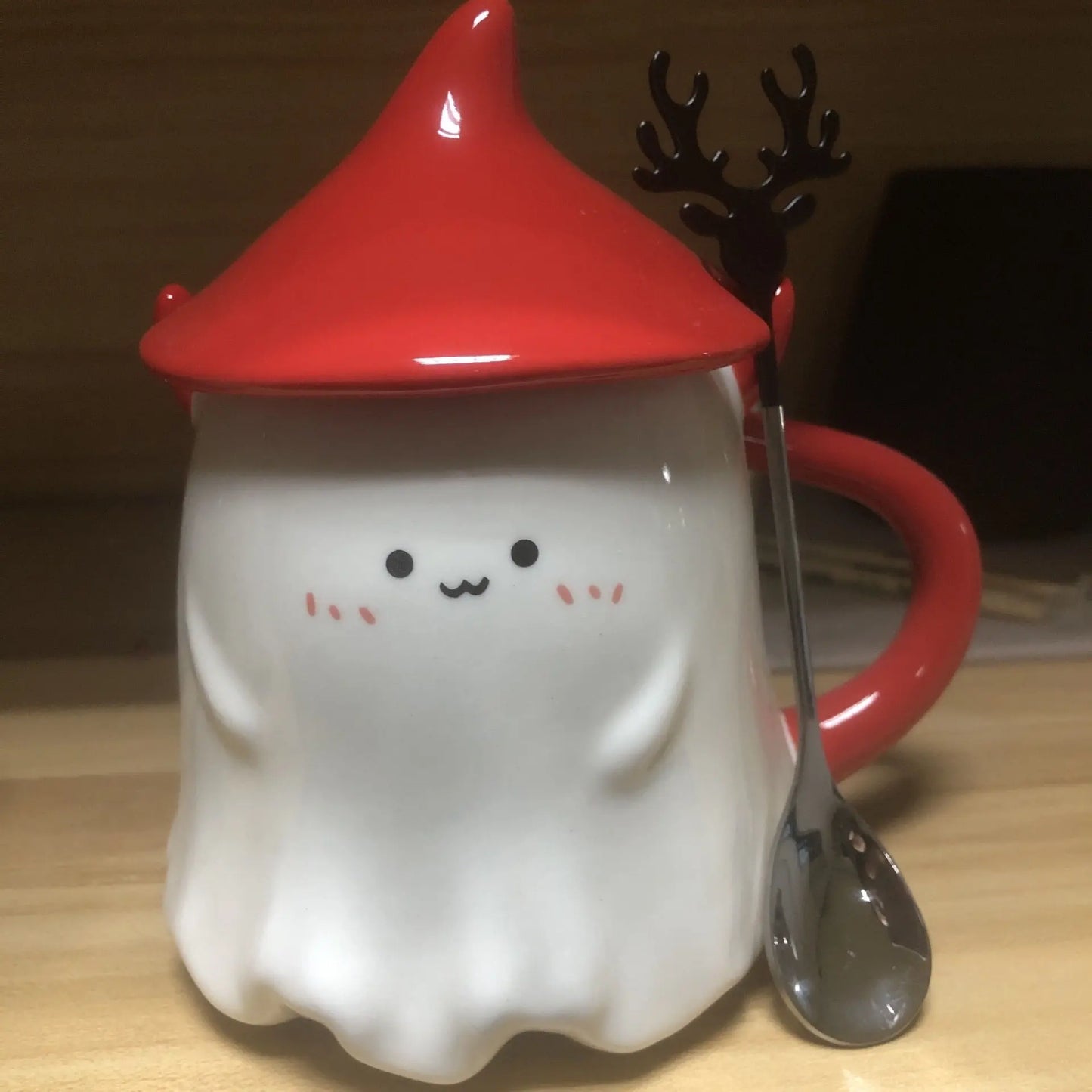 Personalized Ceramic Mug with Lid & Spoon Custom Holiday Gift Cup TED