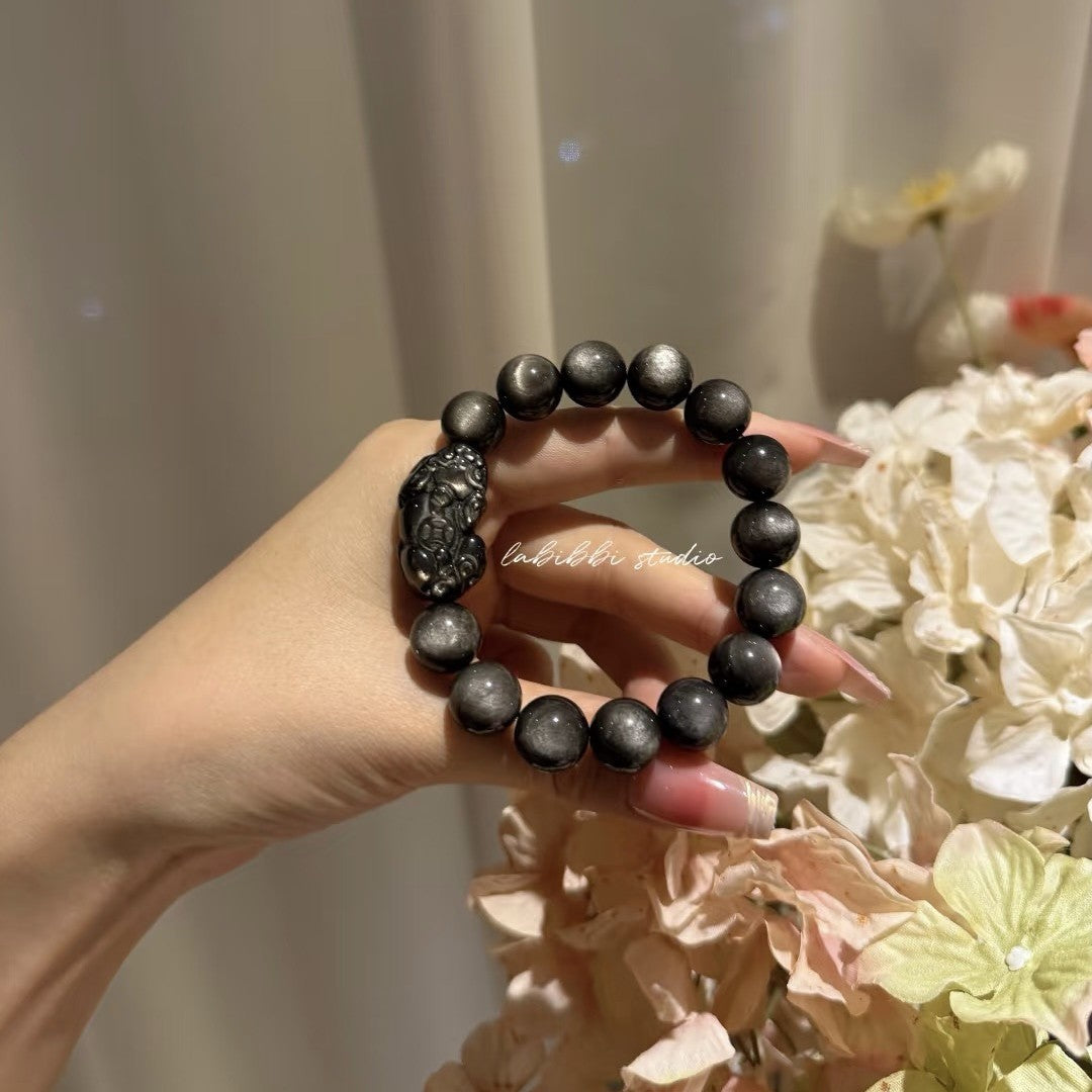 Silver Obsidian Jewelry Bracelet | Handmade Wealth & Prosperity Crystal Bracelet - EverCharm Gifts
