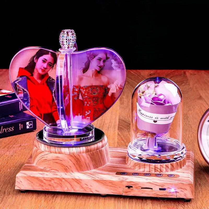 Rotating Crystal Music Lamp Gift Set – Romantic LED Photo Album & Rose Gift CJ