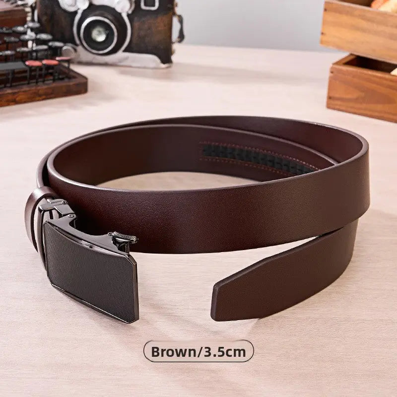 Mens Genuine Leather Belt - Automatic Buckle Cowhide Dress Belt | Luxury Business & Casual Waist Belt TED