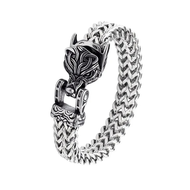 Viking Wolf Bracelet for Men Nordic Stainless Steel Chain Bracelet Gift TED