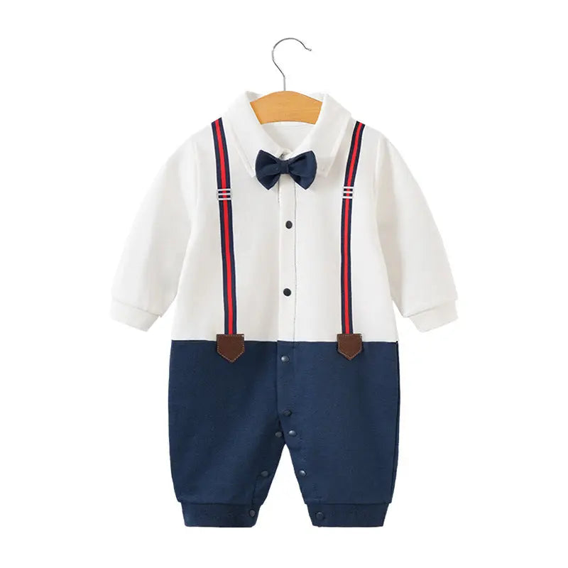 Baby Boy Cotton Romper – Long Sleeve British Style Newborn Jumpsuit (0–12 Months) EPR