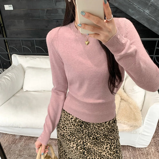 Women’s Soft Knit Slim Fit Top – Round Neck Long Sleeve Sweater EPR