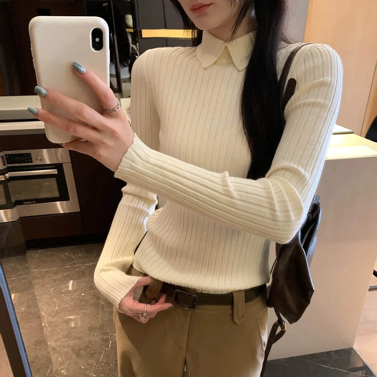 Women’s Slim Fit Polo Knit Top – Long Sleeve Pique Collar Sweater EPR