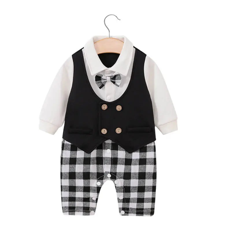 Baby Boy Cotton Romper – Long Sleeve British Style Newborn Crawling Suit (0–12 Months) EPR