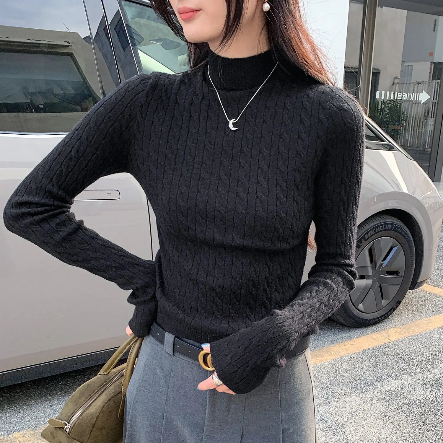 Women’s Slim Fit Half Turtleneck Knit Top – Long Sleeve Pullover Sweater EPR