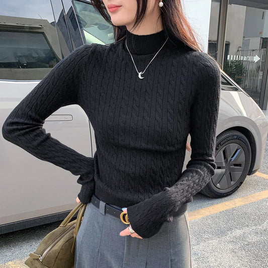Women’s Slim Fit Half Turtleneck Knit Top – Long Sleeve Pullover Sweater EPR