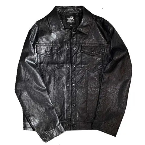 Mens PU Leather Jacket Slim Fit Zipper Coat for Spring & Fall TED