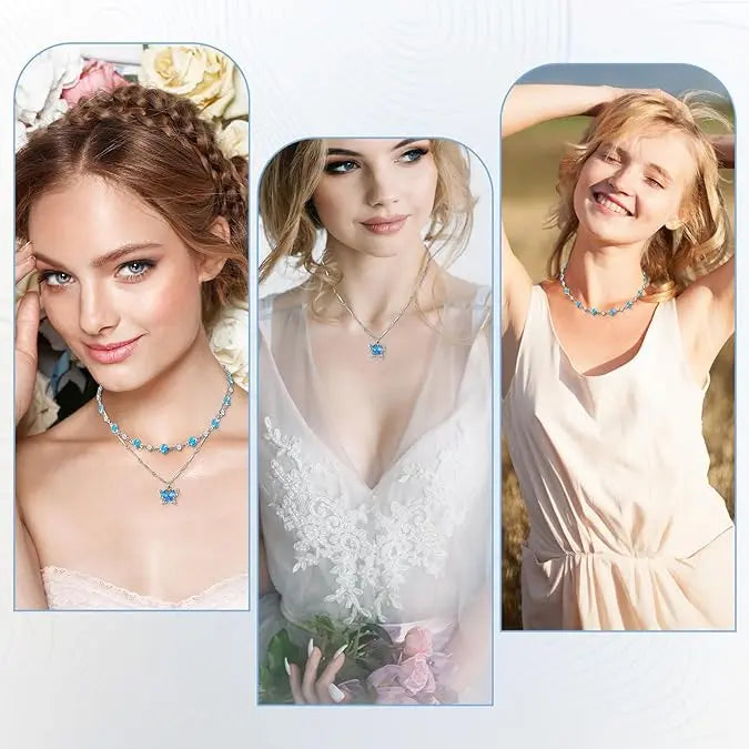 Blue Butterfly Double Layer Necklace Detachable Beaded & Pendant Chain TED