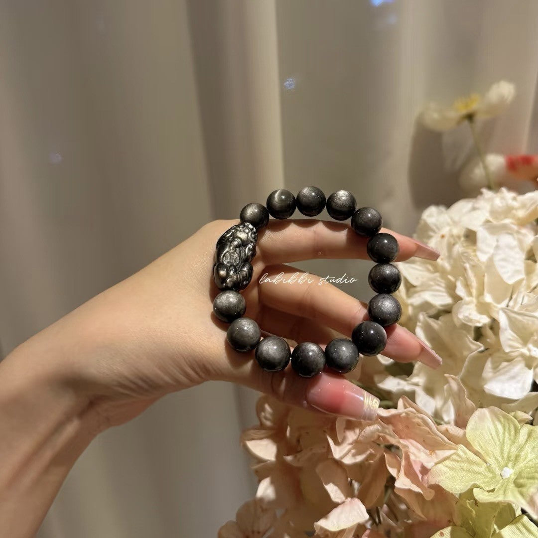 Silver Obsidian Jewelry Bracelet | Handmade Wealth & Prosperity Crystal Bracelet - EverCharm Gifts