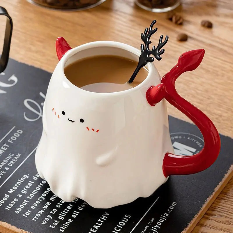 Personalized Ceramic Mug with Lid & Spoon Custom Holiday Gift Cup TED