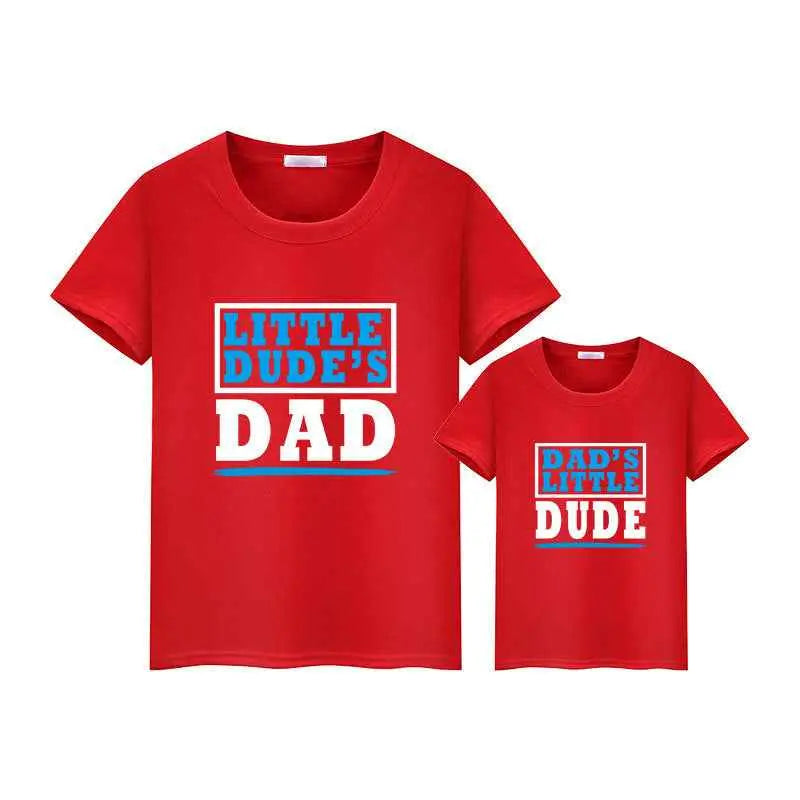 Father And Son Summer Short-Sleeved T-Shirt Cartoon Letter Printing DAD Dad And Son