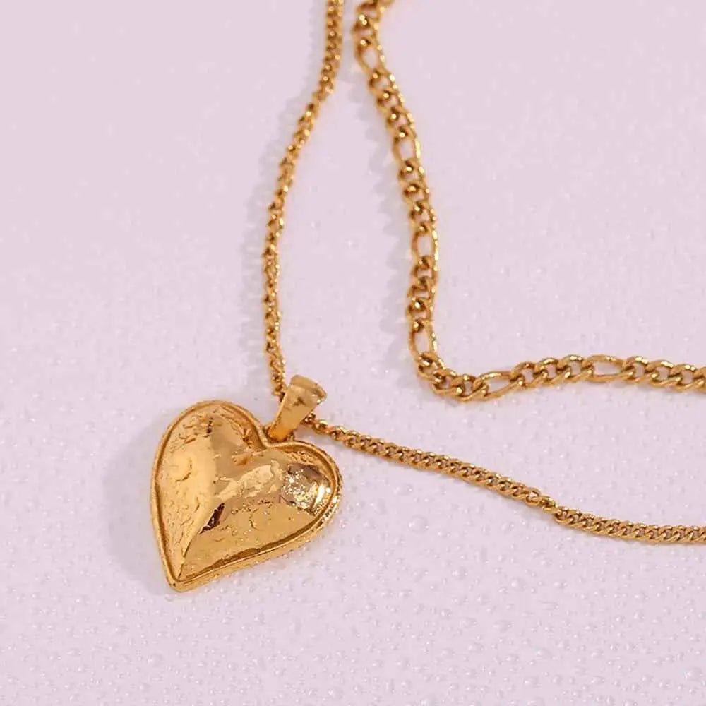 Gold Heart Pendant Necklace Double Layer Waterproof Stainless Steel Mother’s Day Gift Jewelry