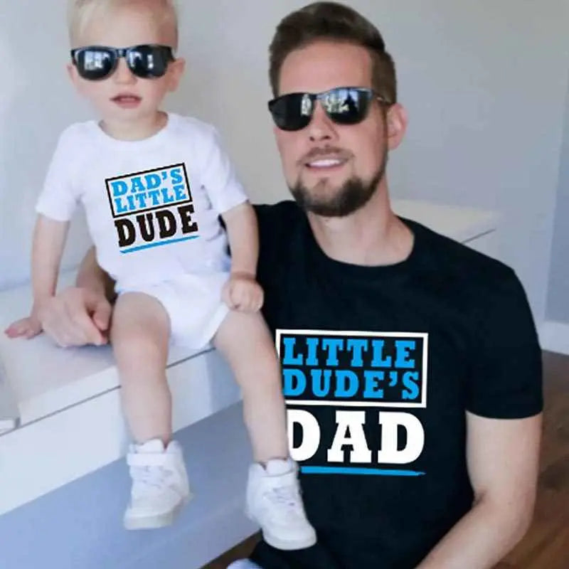 Father And Son Summer Short-Sleeved T-Shirt Cartoon Letter Printing DAD Dad And Son