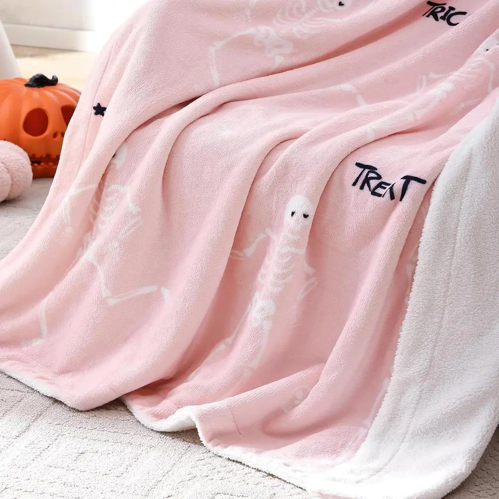 Halloween Sherpa Fleece Blanket Dancing Skeleton Throw Cozy Soft Plush Blanket TED