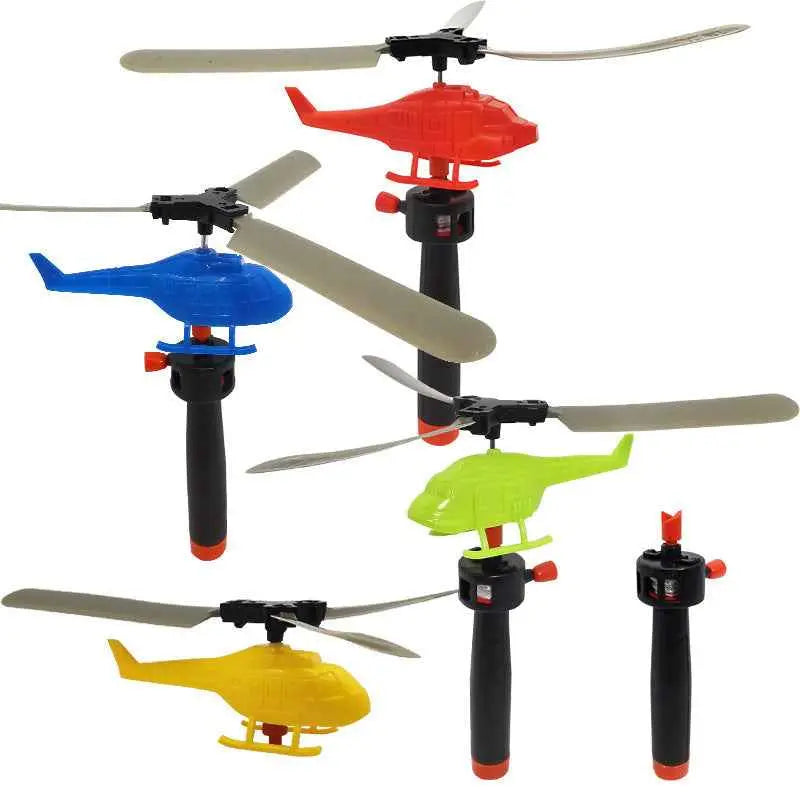Hand-Powered Bamboo Dragonfly Helicopter Toy Pull-Line Flying Toy for Kids