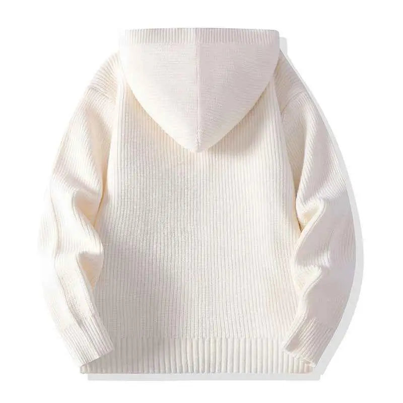 Mens Hooded Knit Sweater  Soft Rabbit Fur Blend Casual Loose Fit Pullover