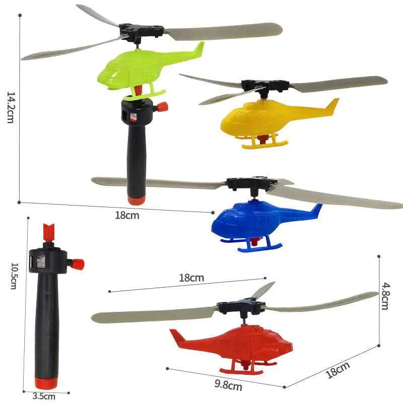 Hand-Powered Bamboo Dragonfly Helicopter Toy Pull-Line Flying Toy for Kids