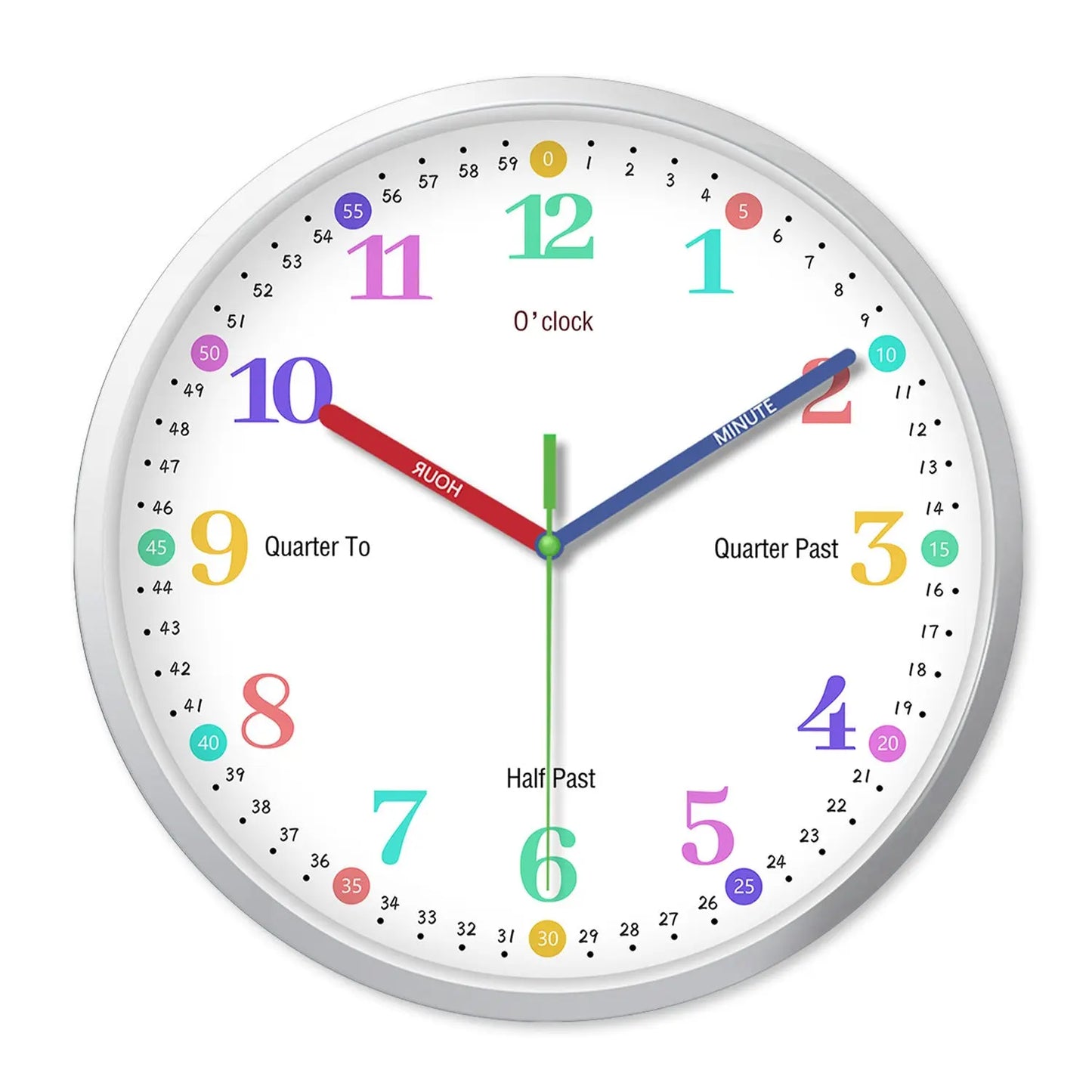 Rainbow Silent Wall Clock ? Modern Quartz Educational Clock for Kids & Home | Colorful No-Tick Decorative Clock TED