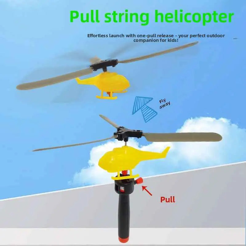 Hand-Powered Bamboo Dragonfly Helicopter Toy Pull-Line Flying Toy for Kids