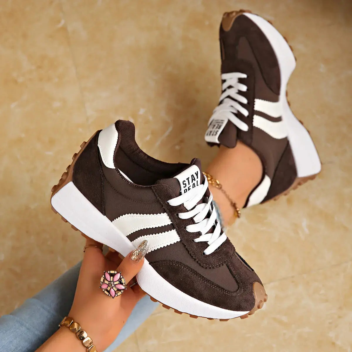 Casual Platform Sneakers Breathable Lace-Up Shoes with Thick Sole for Men TED