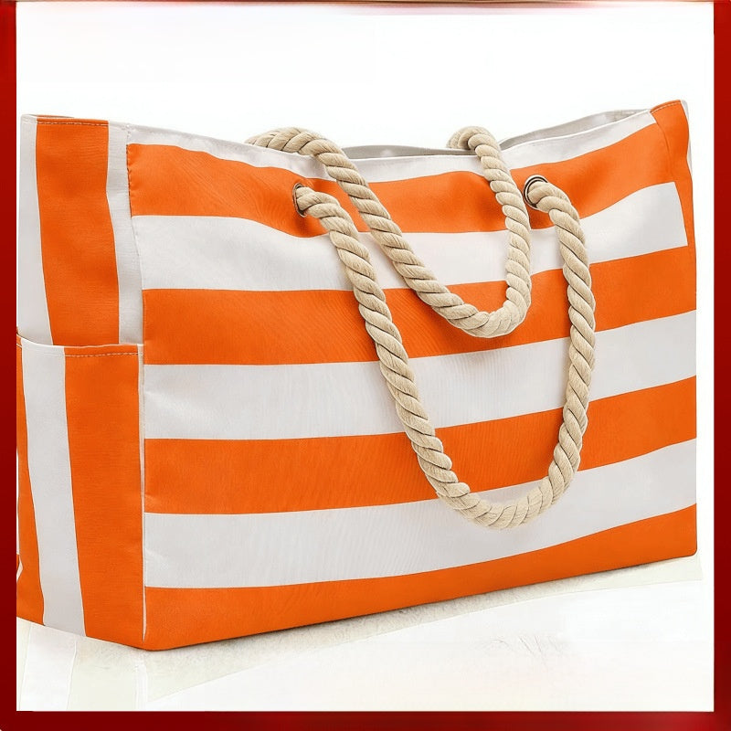 Rainbow Stripe Beach Bag - Large Capacity Beach Bag | Free Shipping