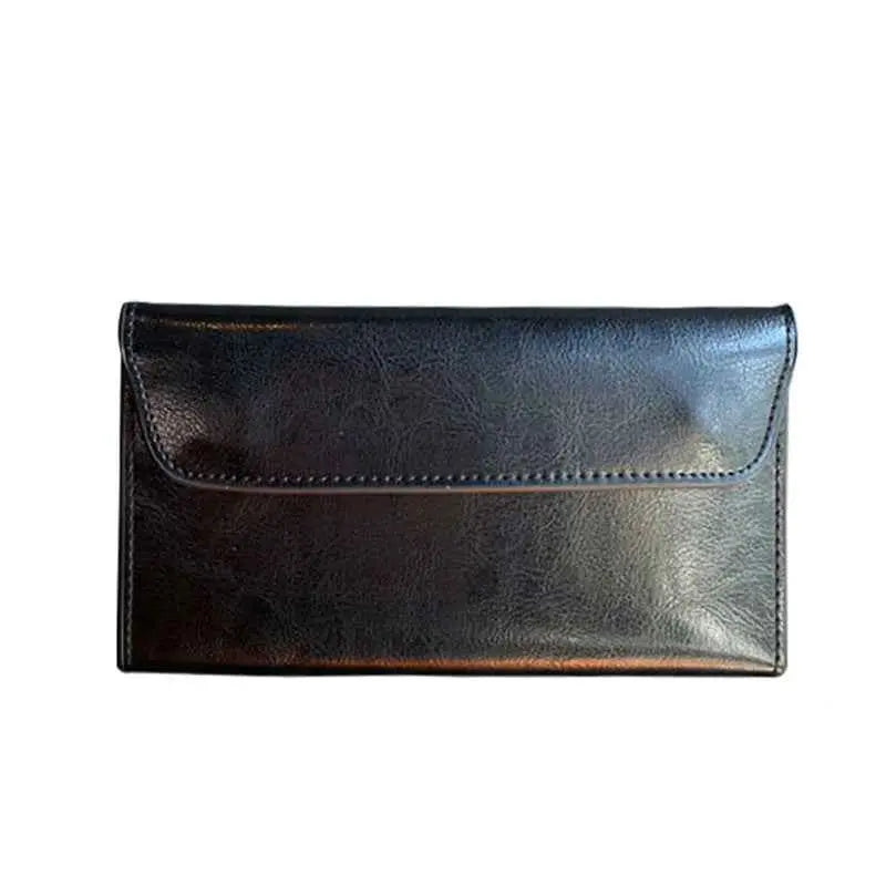 Genuine Leather Long Wallet - Large Capacity Cowhide Wallet with Multi-Compartments