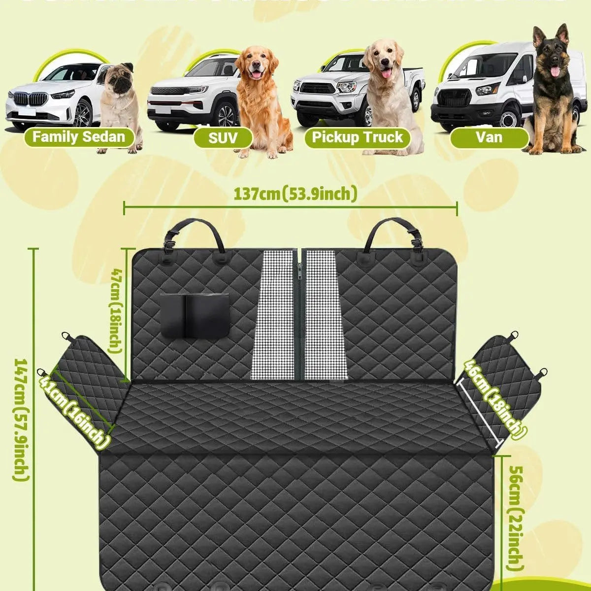 Dog Car Seat Cover – Waterproof Pet Car Mat with Sponge Padding | Non-Slip Backseat Protector for Dogs CJ