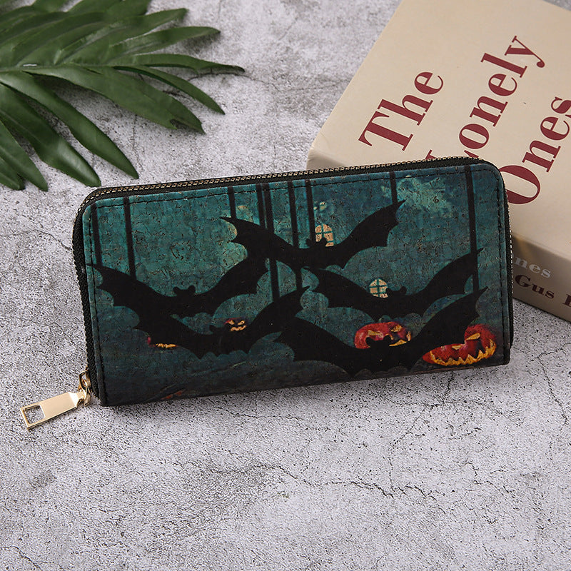 Halloween Pumpkin Wallet - Gothic Bat Print Fold Wallet with Chain Strap | Cute Spooky PU Coin Purse TED