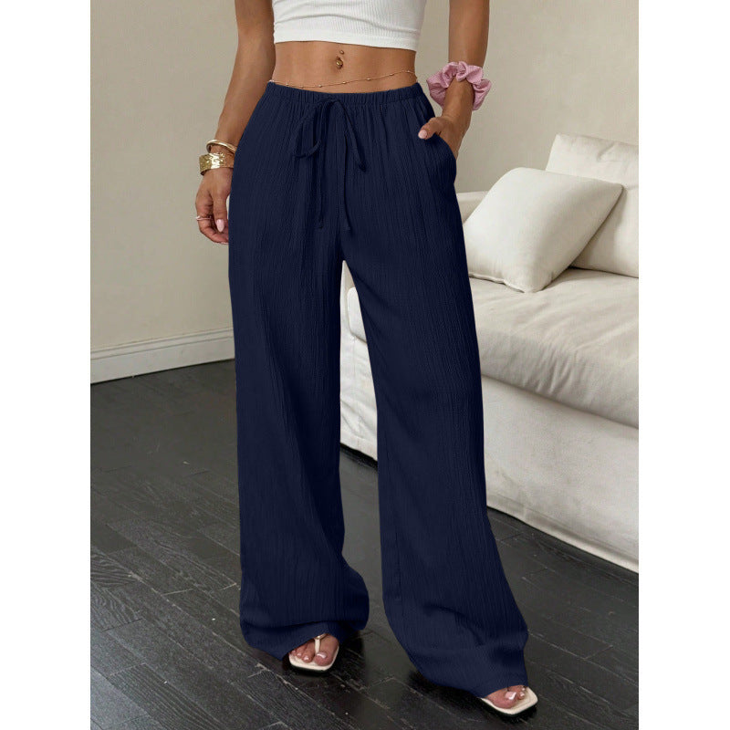 Womens Textured Knotted Waist Wide Leg Pants | Womens High Waist Pants - EverCharm Gifts