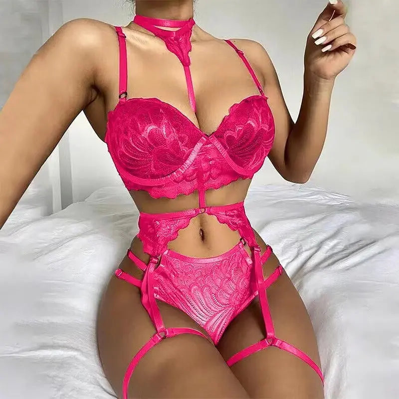 Lace Lingerie Set for Women Sheer Three-Piece Intimate Wear, Comfortable Fit TED