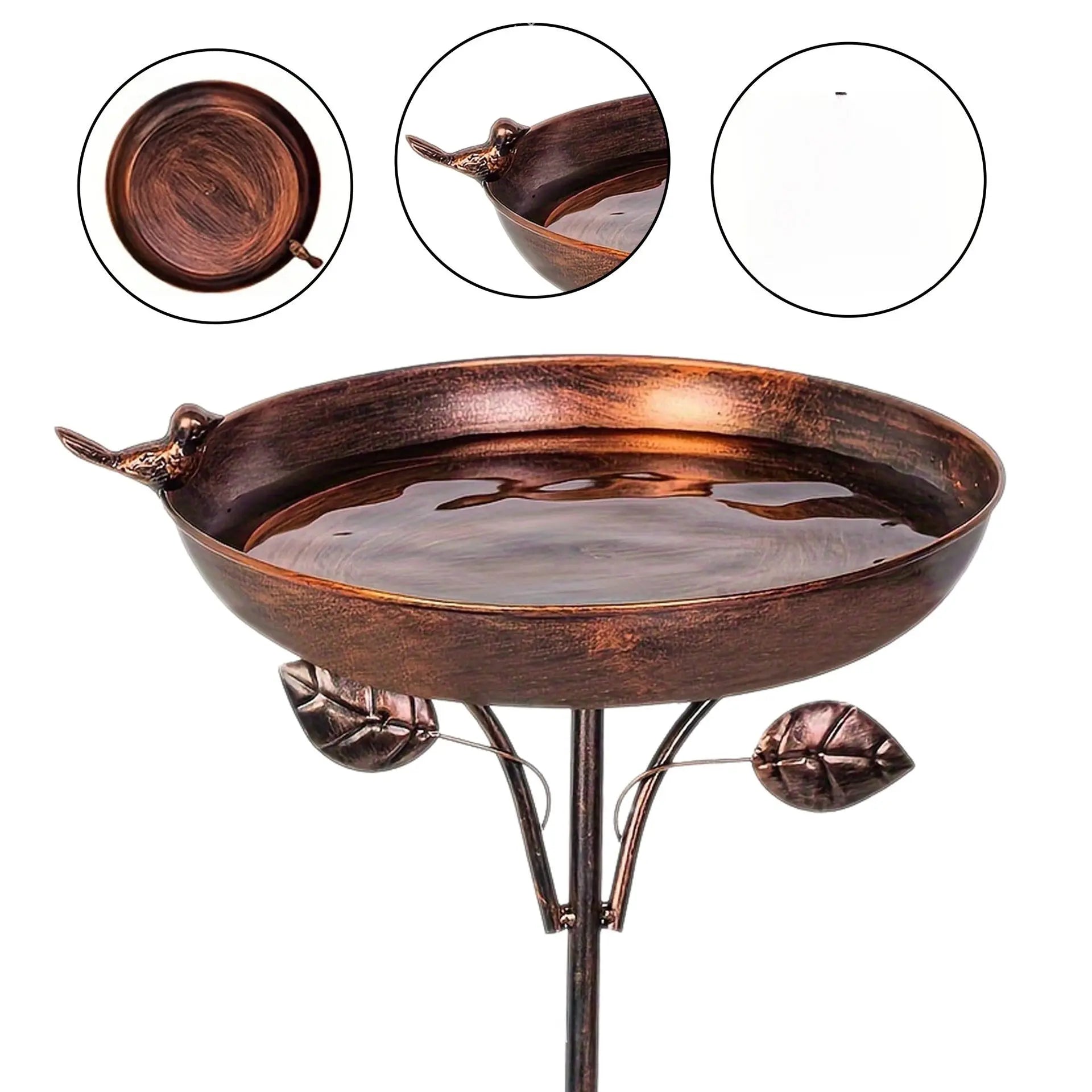 Vintage Metal Bird Feeder & Bird Bath - Freestanding Outdoor Garden Decor | Copper Iron Yard Accent TED