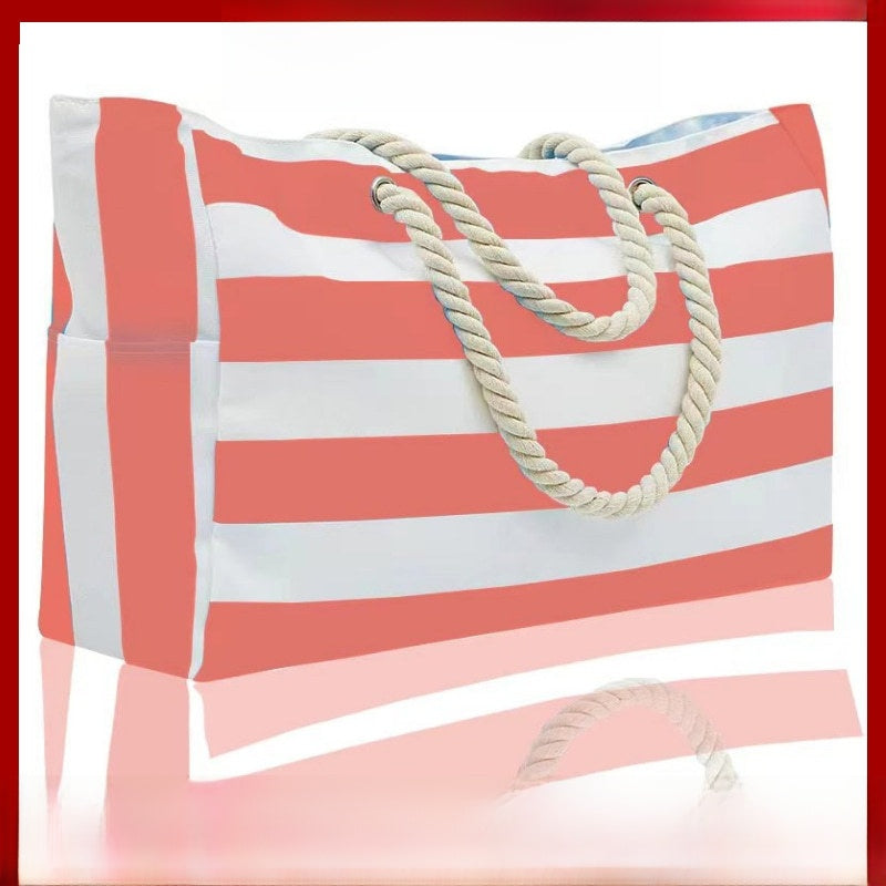 Rainbow Stripe Beach Bag - Large Capacity Beach Bag | Free Shipping