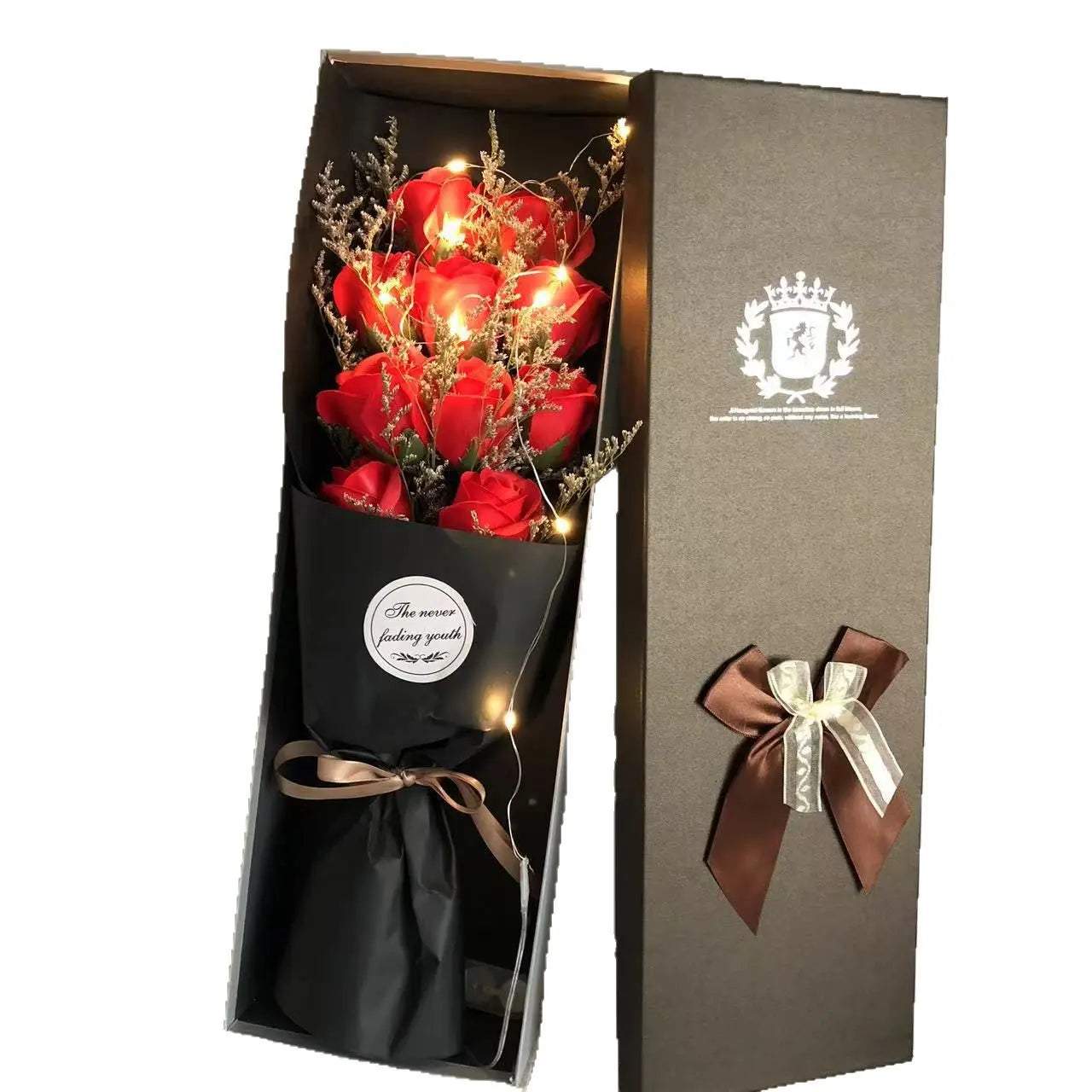 LED Soap Flower Bouquet Gift Set Romantic Rose Arrangement with Bear & Gift Box TED