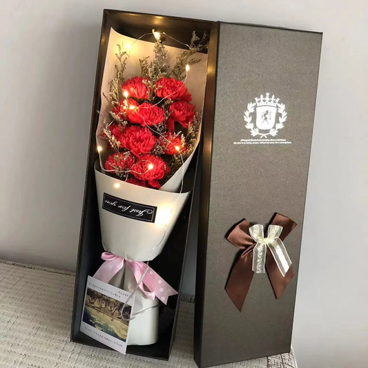 LED Soap Flower Bouquet Gift Set Romantic Rose Arrangement with Bear & Gift Box TED