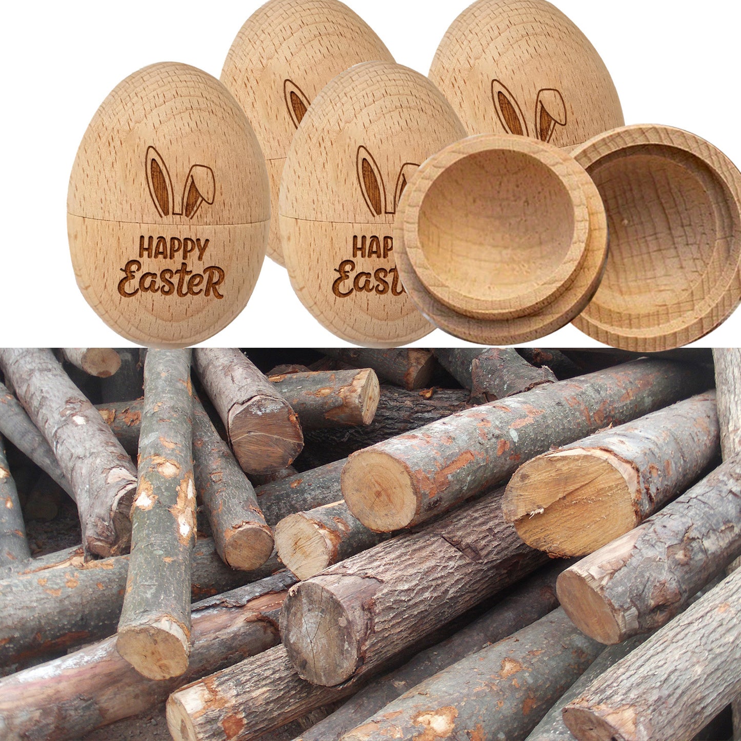 Laser Engraved Wooden Easter Eggs - Rustic Hollow Easter Ornament Decorations