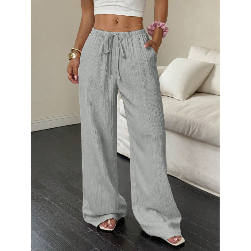 Womens Textured Knotted Waist Wide Leg Pants | Womens High Waist Pants - EverCharm Gifts
