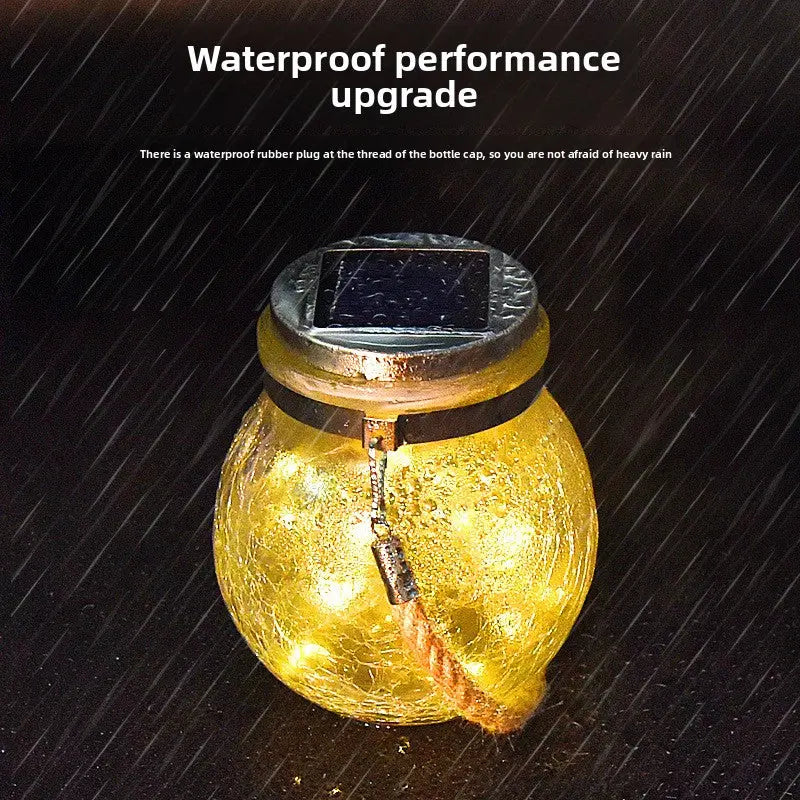 Solar Hanging Glass Lantern Cracked Jar LED Garden Light Warm White Outdoor Decor TED