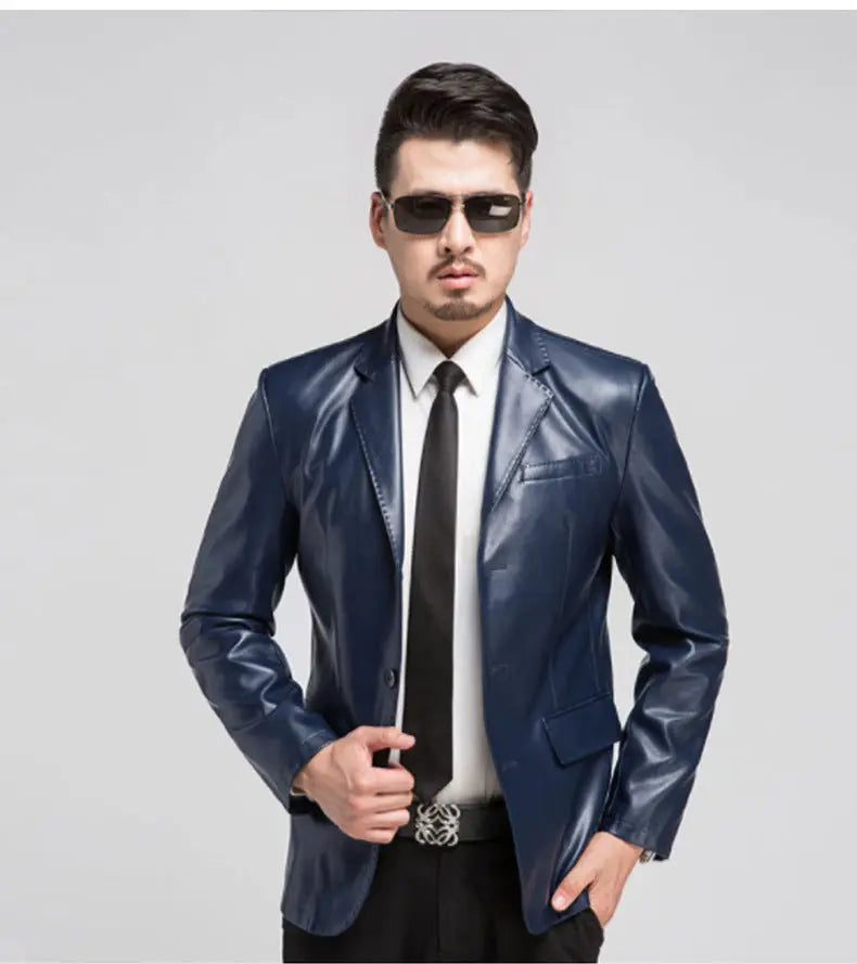 Men’s PU Leather Jacket – Casual Loose Fit Cardigan Coat for Fathers | Classic Black Outerwear (M–3XL) CJ