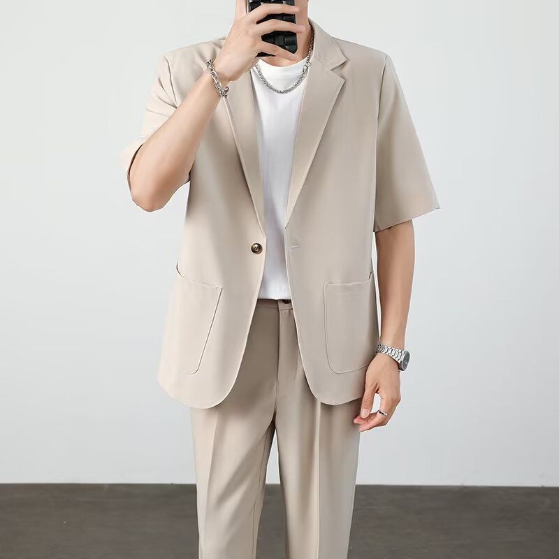Men's Ice Silk Casual Suit Set | Lightweight Summer Suit 3-Piece Outfit - EverCharm Gifts