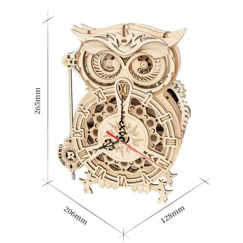 ROKR Owl Wooden Clock 3D Puzzle – DIY Building Kit with Quartz Movement (LK503)