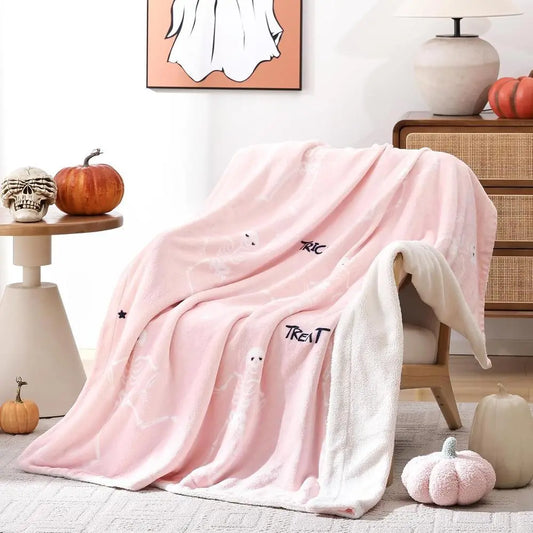 Halloween Sherpa Fleece Blanket Dancing Skeleton Throw Cozy Soft Plush Blanket TED