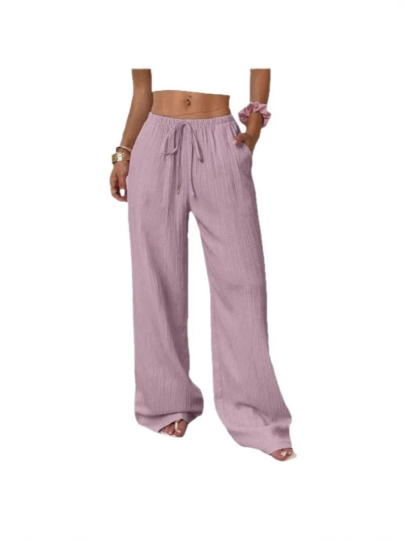 Womens Textured Knotted Waist Wide Leg Pants | Womens High Waist Pants - EverCharm Gifts